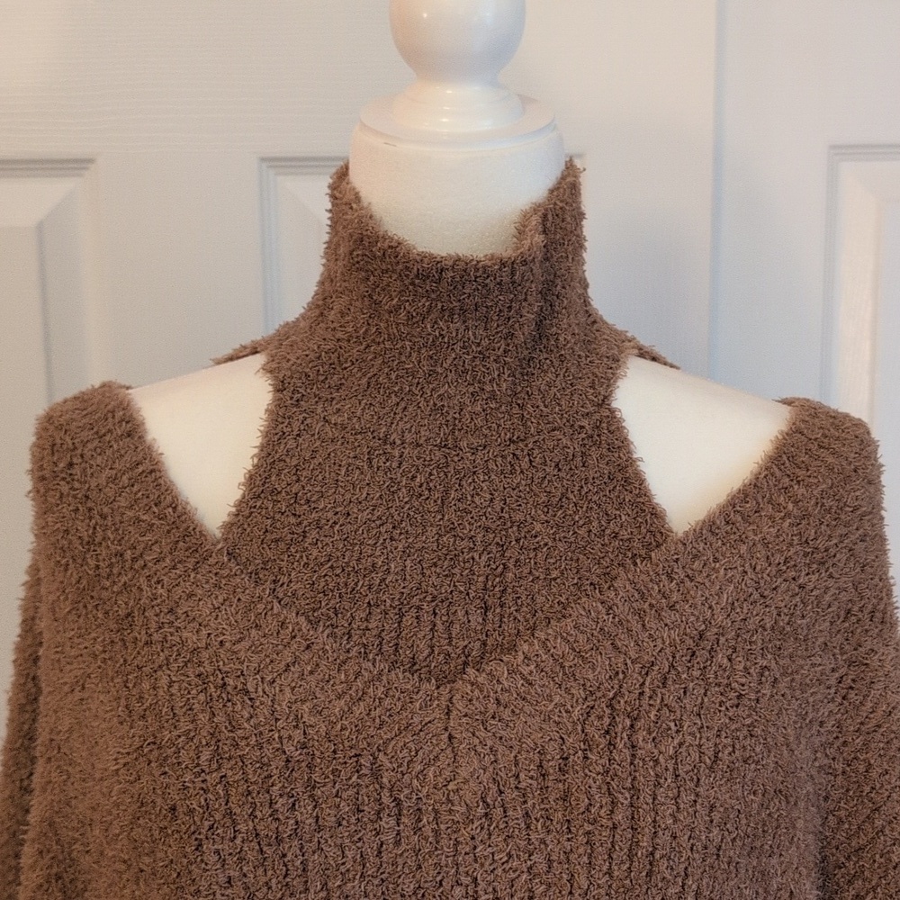 Cupshe Fuzzy Brown Cowl Neck Two Piece Tunic Sweater - Picture 3 of 10